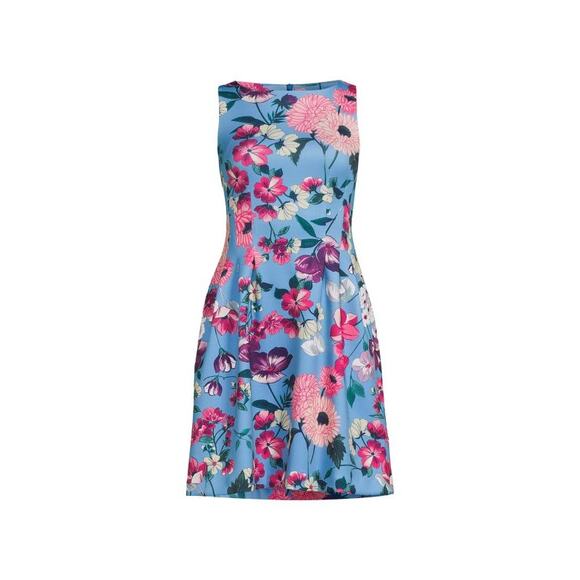 Vince Camuto Floral Blue Pink Fit and Flare Scuba Dress Midi Spring Size 10 - Picture 3 of 8